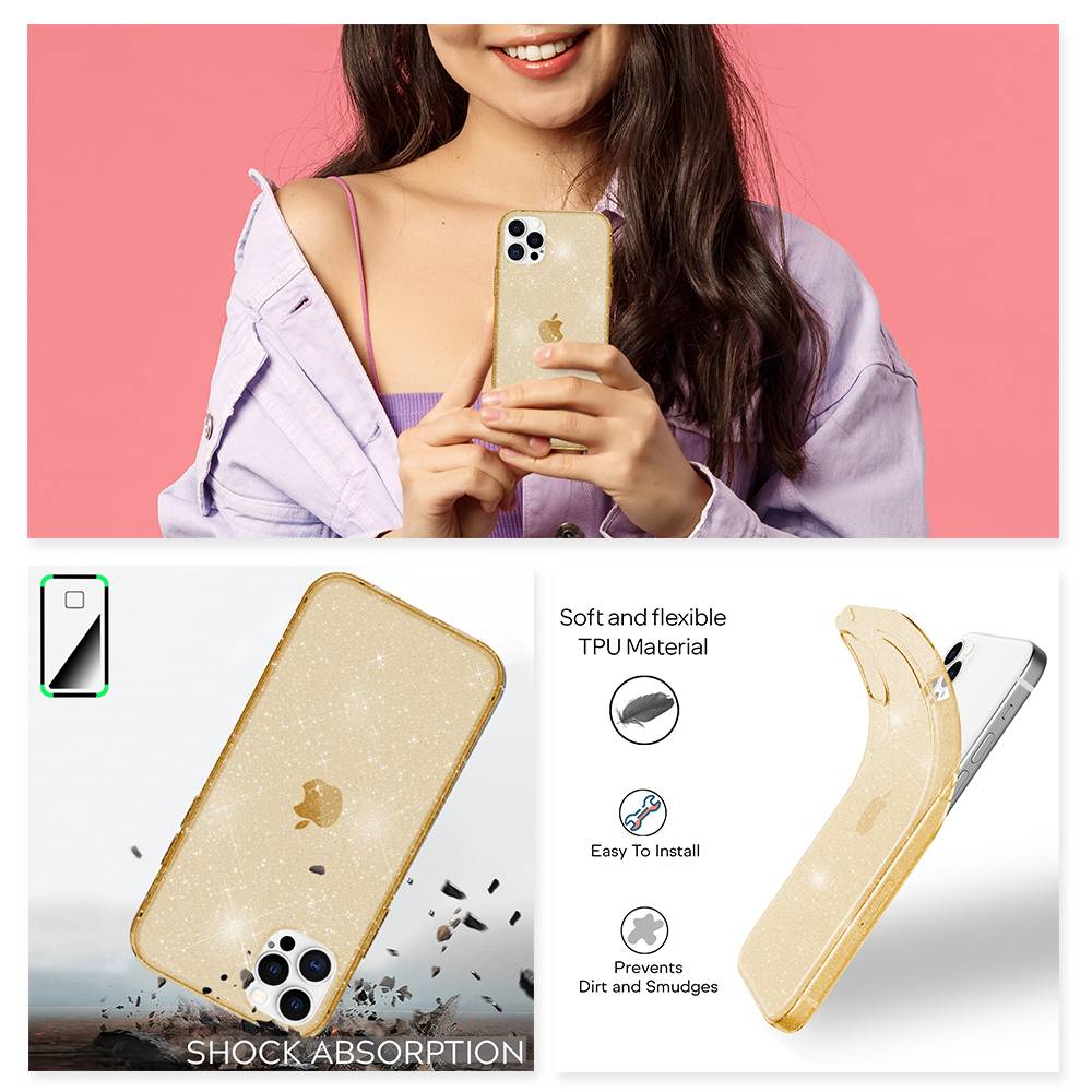 NALIA Glitzer Hülle für iPhone 12 Pro Max, Bling Handy Cover Schutz Glitter Case