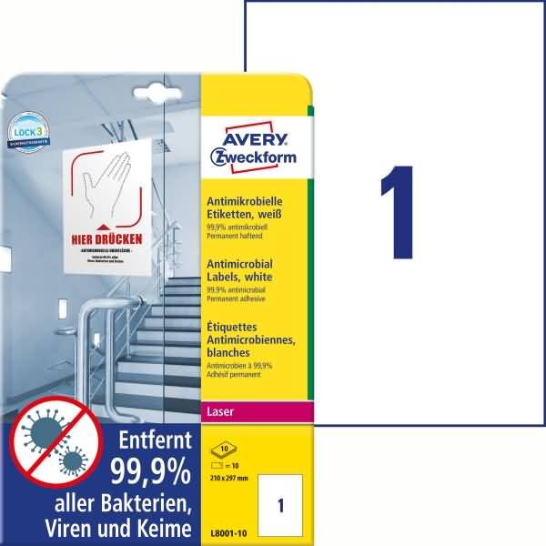 Etiketten antimikrobiell 210x197mm permanent weiß VE=10 Bogen/10 Stück