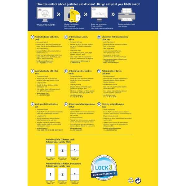 Etiketten antimikrobiell 210x197mm permanent weiß VE=10 Bogen/10 Stück