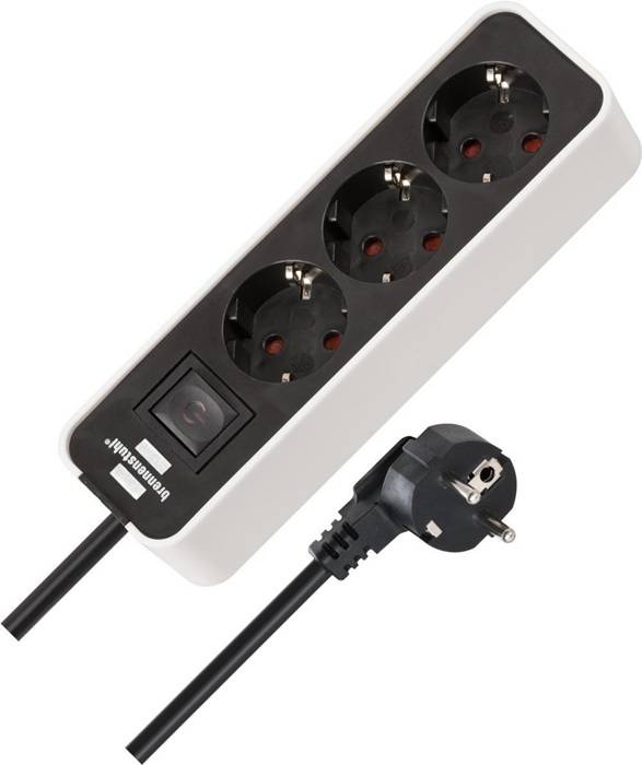Steckdosenleiste Ecolor 3-fach Kabel-L.1,5m weiß/schwarz m.Kinderschutz