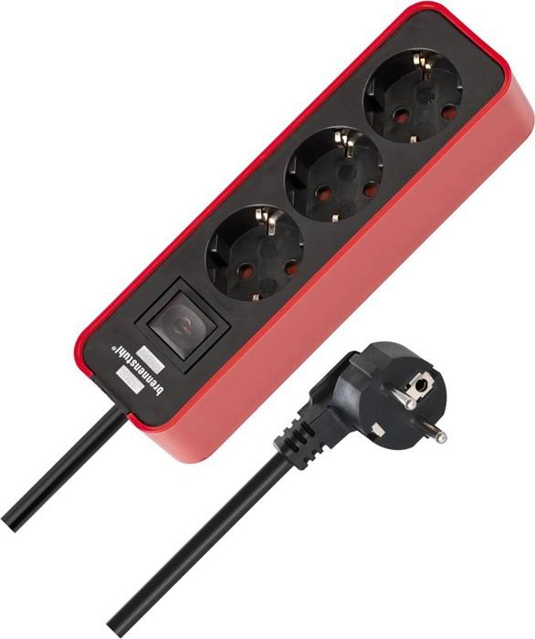 Steckdosenleiste Ecolor 3-fach Kabel-L1,5m rot/schwarz Kinderschutz BRENNENSTUHL