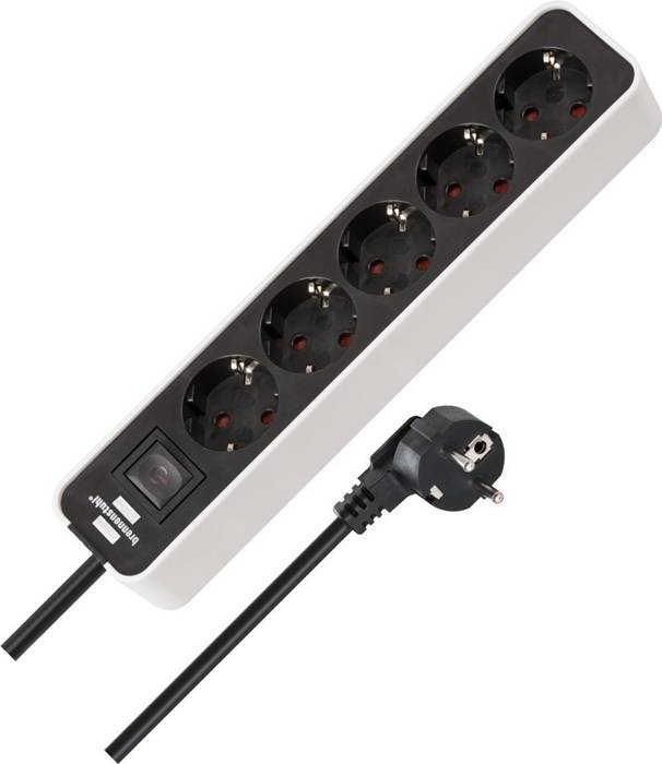 Steckdosenleiste Ecolor 5-fach Kabel-L.1,5m weiß/schwarz m.Kinderschutz