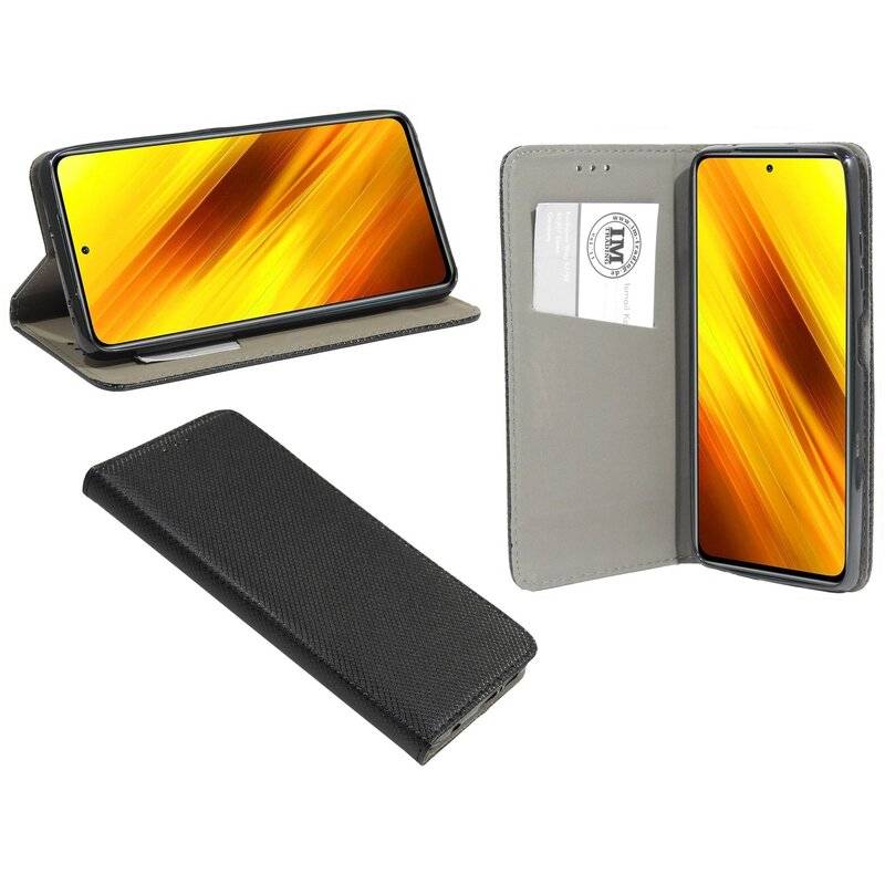 Buch Tasche "Smart" für XIAOMI POCO X3 NFC Handy Hülle Etui Brieftasche Schutzhülle mit Standfunktion Kartenfach Schwarz