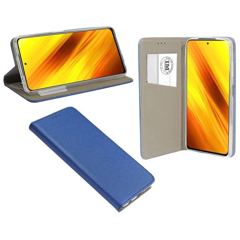 Buch Tasche "Smart" für XIAOMI POCO X3 NFC Handy Hülle Etui Brieftasche Schutzhülle mit Standfunktion, Kartenfach Blau