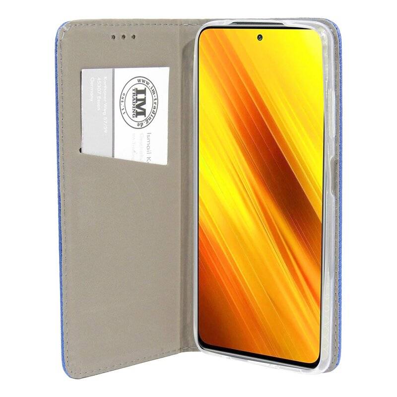 Buch Tasche "Smart" für XIAOMI POCO X3 NFC Handy Hülle Etui Brieftasche Schutzhülle mit Standfunktion, Kartenfach Blau