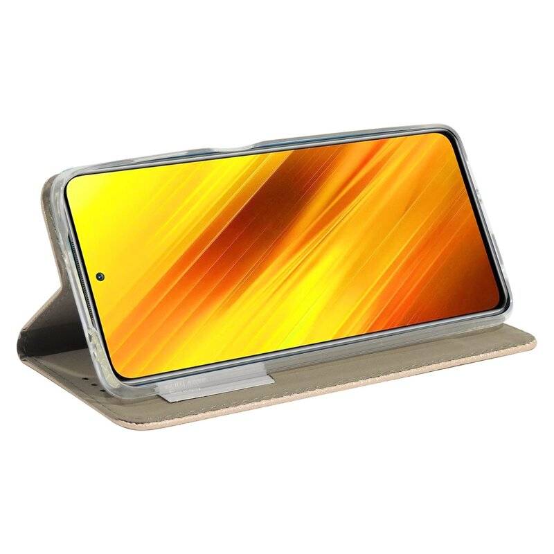 Buch Tasche "Smart" für XIAOMI POCO X3 NFC Handy Hülle Etui Brieftasche Schutzhülle mit Standfunktion, Kartenfach Gold