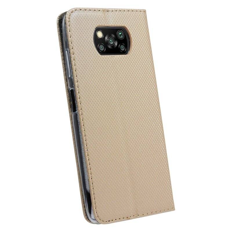 Buch Tasche "Smart" für XIAOMI POCO X3 NFC Handy Hülle Etui Brieftasche Schutzhülle mit Standfunktion, Kartenfach Gold