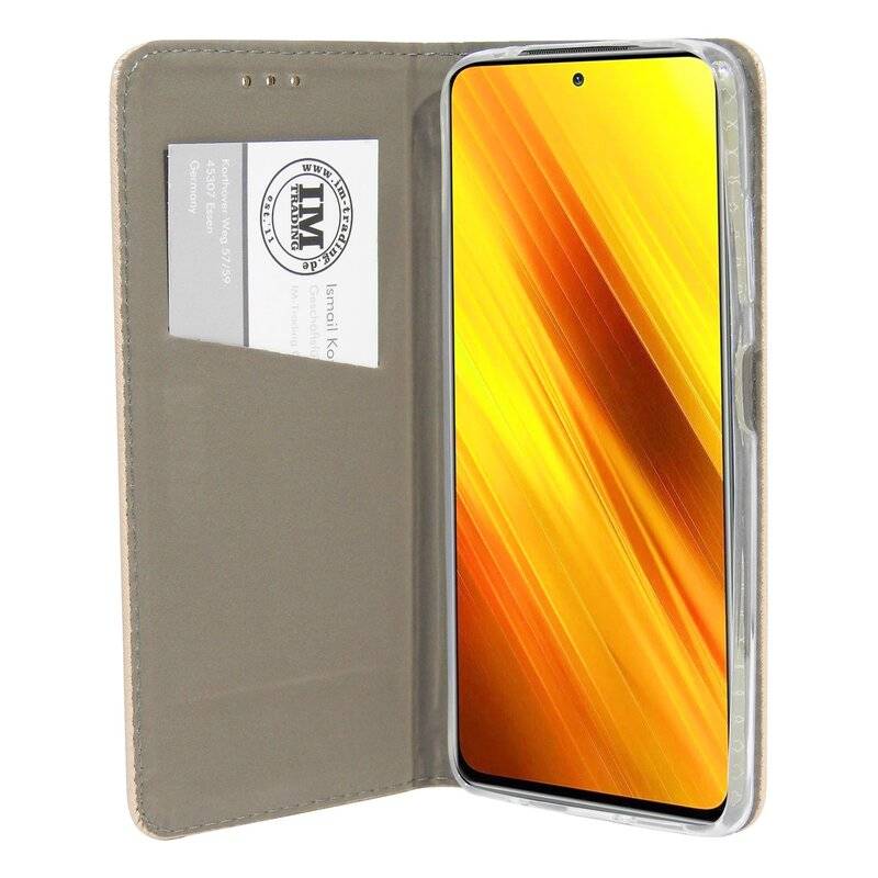 Buch Tasche "Smart" für XIAOMI POCO X3 NFC Handy Hülle Etui Brieftasche Schutzhülle mit Standfunktion, Kartenfach Gold