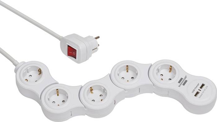 Steckdosenleiste Vario Power H05VV-F3G1,5 5-fach Kabel-L.1,4m weiß m.2xUSB