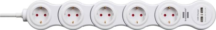 Steckdosenleiste Vario Power H05VV-F3G1,5 5-fach Kabel-L.1,4m weiß m.2xUSB