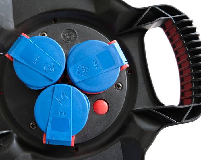 Kabelhaspel X-Gum 3-fach Kabel-L.10m IP44 Gummi Kabel rot f.Außenbereich