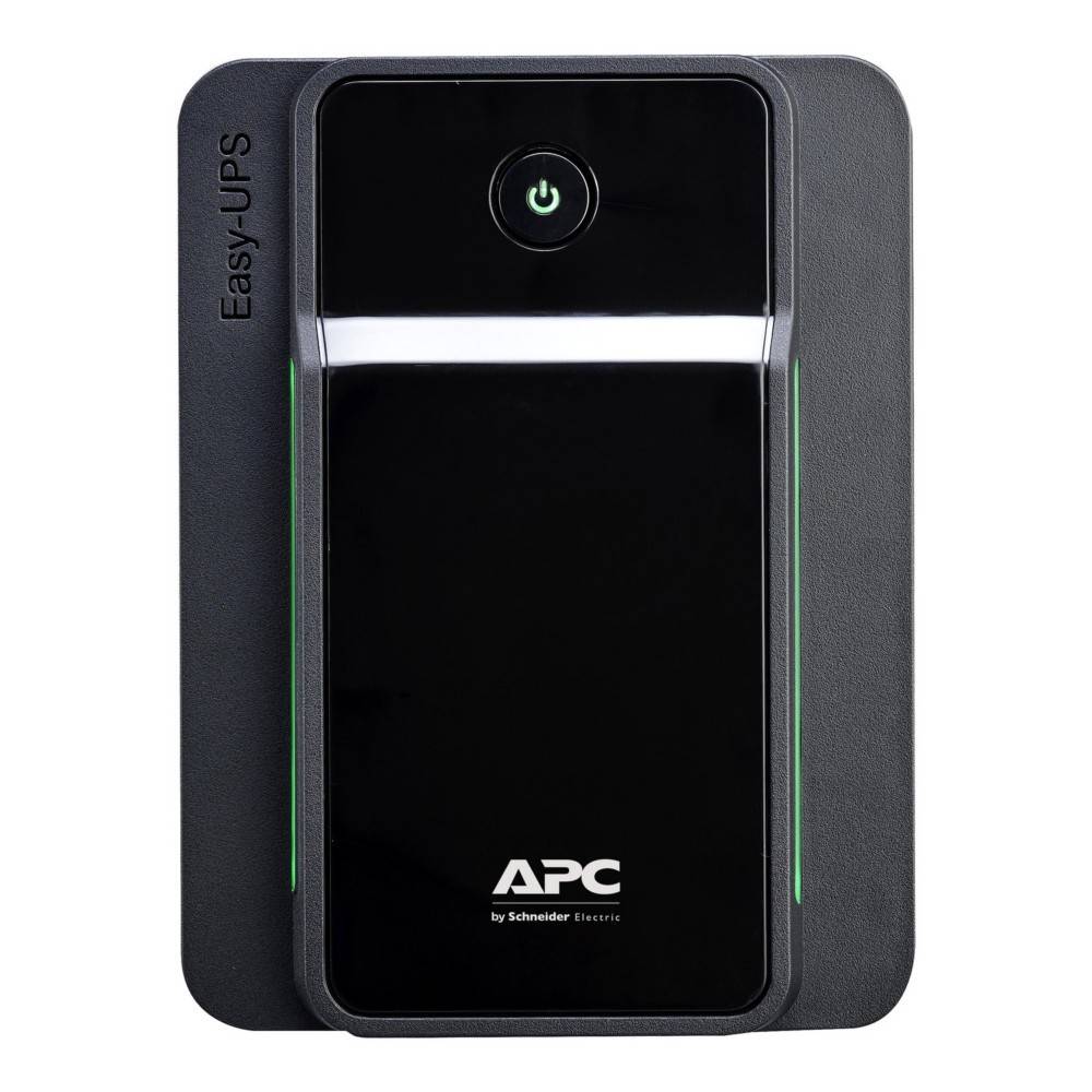 APC Easy-UPS Batterienotstromversorgungsgerät, schwarz und grau, mit Ein-/Ausschalter und vertikalen Statusleuchten.