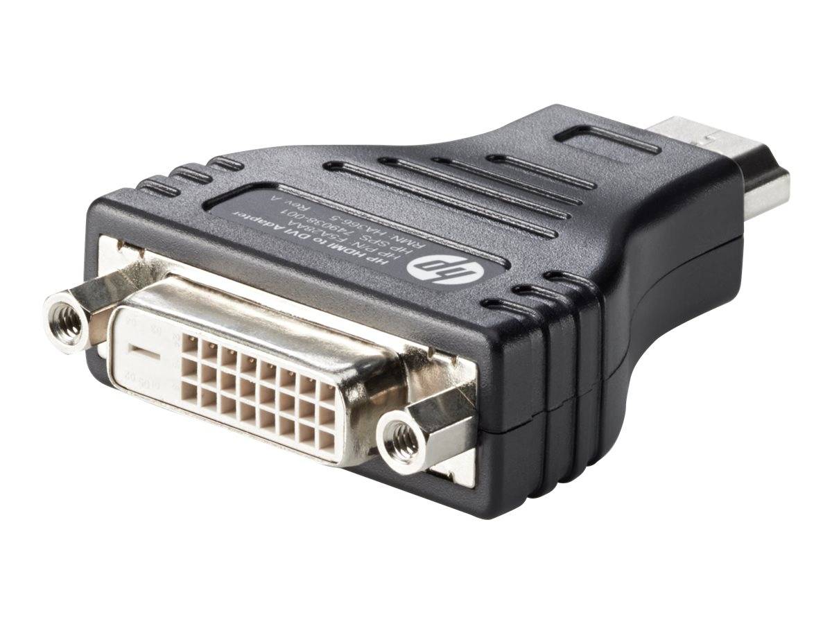 HDMI-zu-DVI-Adapter-Stecker auf weißem Hintergrund, zeigt einen HDMI-Stecker auf der einen Seite und einen DVI-Buchse auf der anderen Seite.