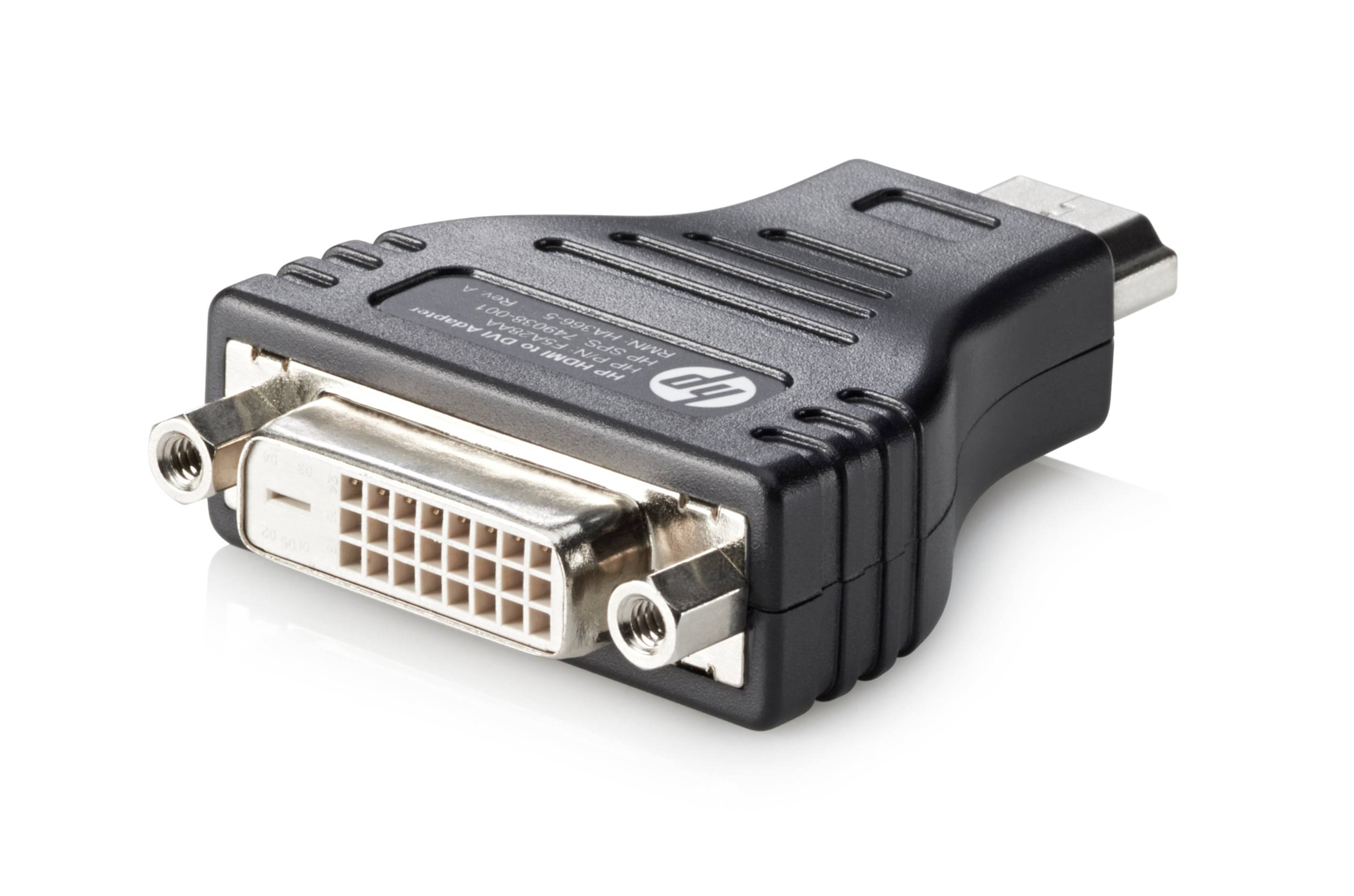 DVI-zu-HDMI-Adapter mit einem DVI-Buchsenanschluss und einem HDMI-Stecker auf weißem Hintergrund.