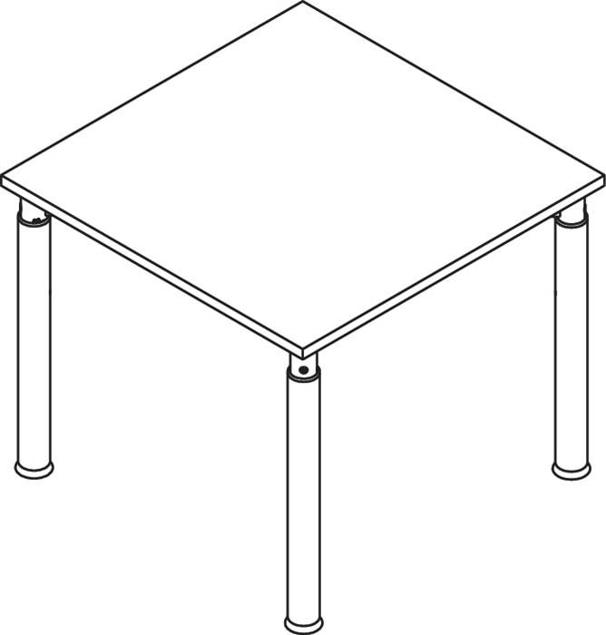 Schreibtisch Sero-H H680-820xB800xT800mm Beton ger.Form 4-Fuß-Gestell silber