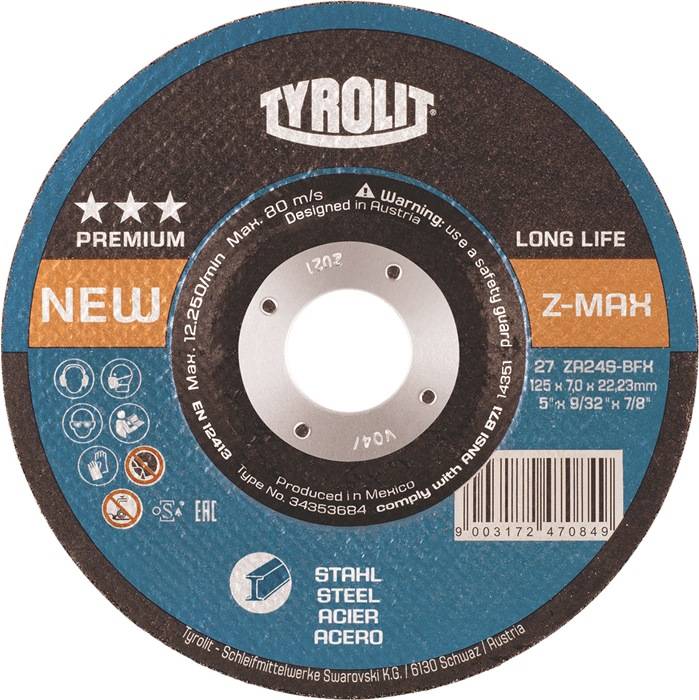 Schruppscheibe LONGLIFE Z-MAX D125xS4mm gekr.STA Bohr.22,23mm TYROLIT