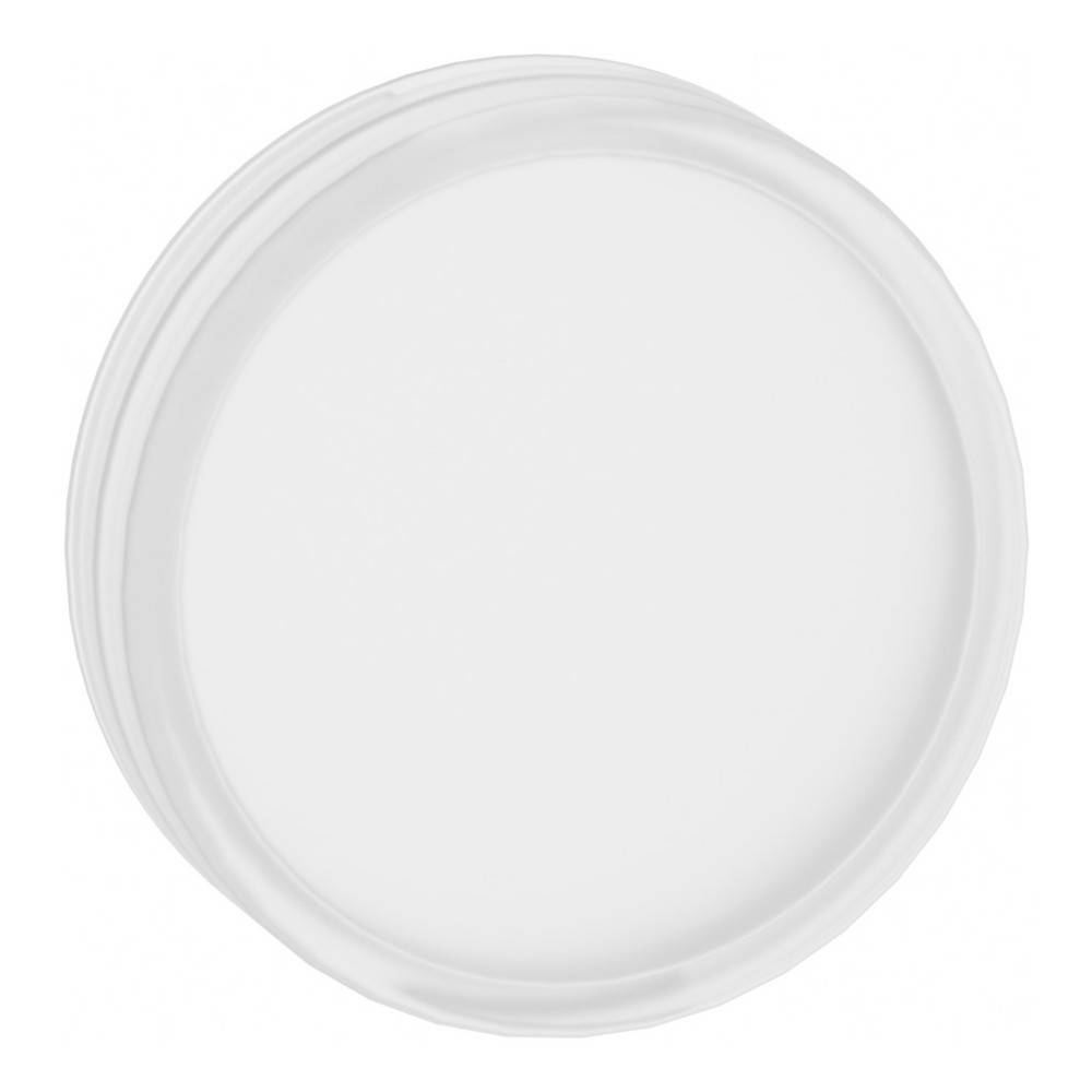 Weißer runder Plastikdeckel auf einem einfarbigen Hintergrund.