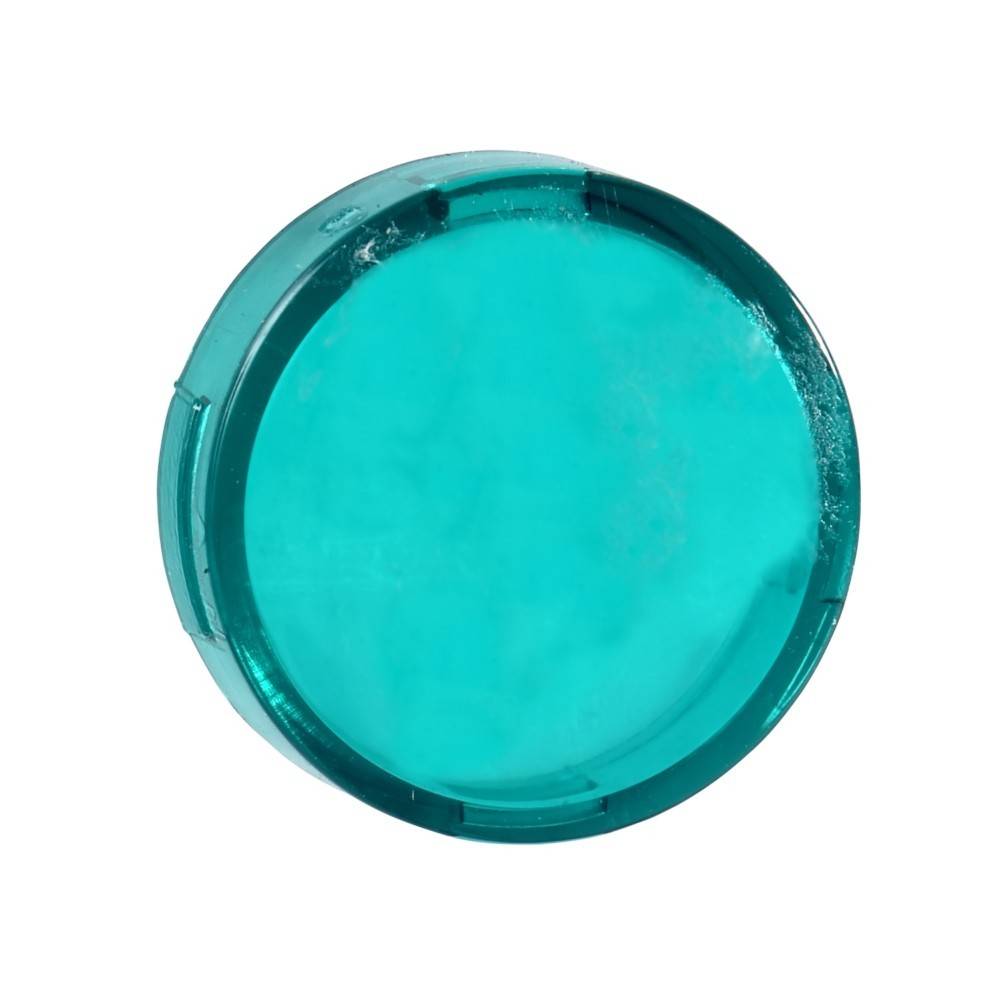 Eine runde, türkisfarbene Edelstahlfarb-Probe, von oben betrachtet, die ihre glatte Oberfläche und glänzende Beschichtung präsentiert.