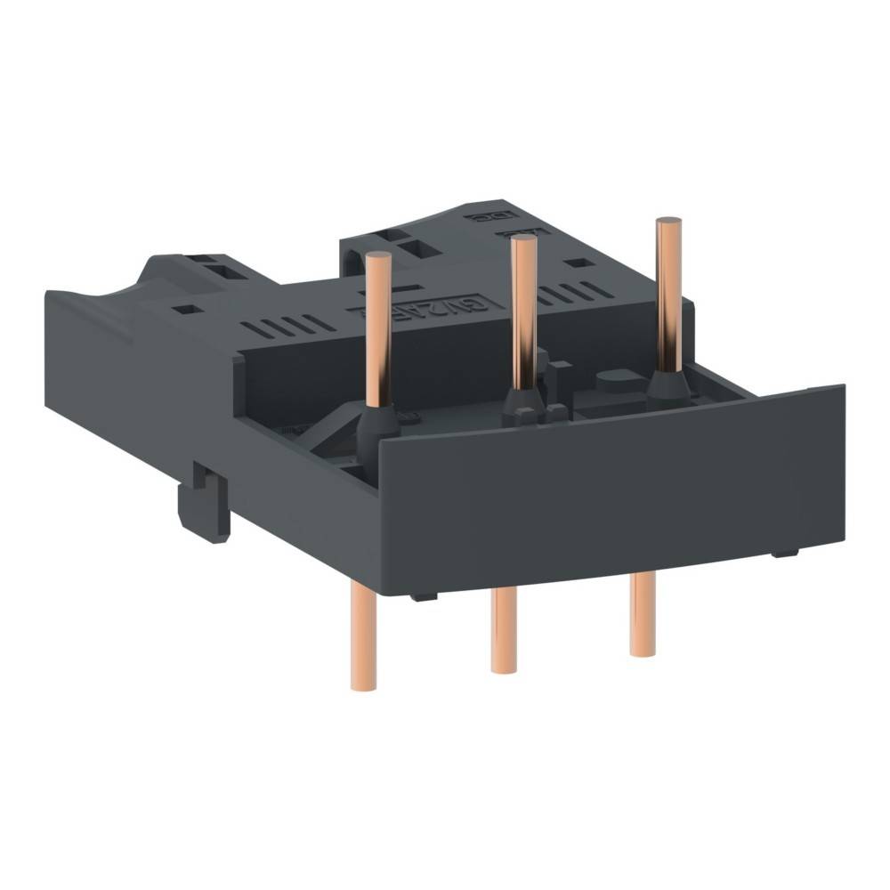 Ein schwarzer elektronischer Steckverbinder mit fünf Kupferpins, entwickelt für die Integration auf Leiterplatten.