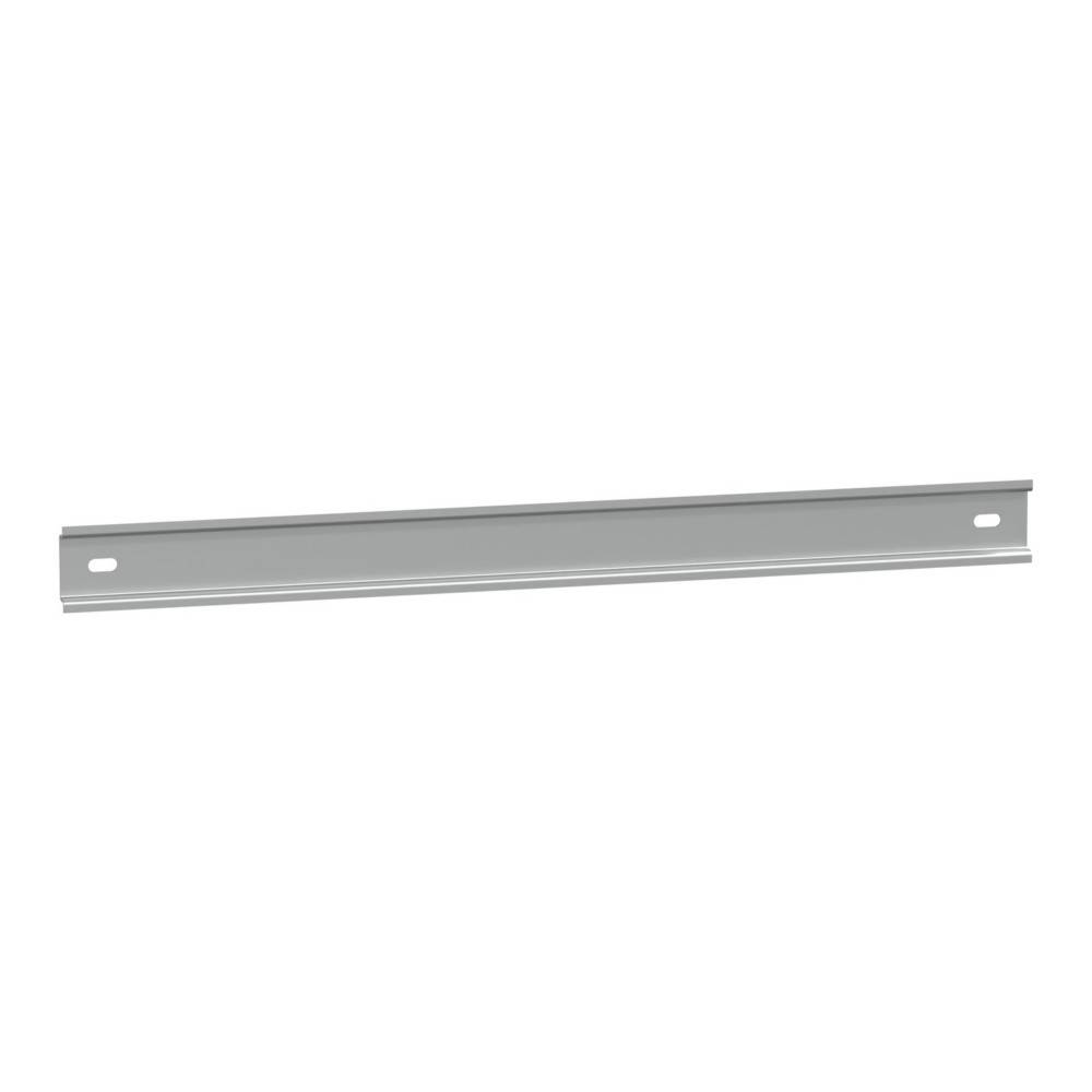 Eine lange, flache, metallische Schiene mit zwei Löchern an jedem Ende zur Befestigung. Die Schiene ist hellgrau und scheint ein strukturelles oder Stützelement zu sein.