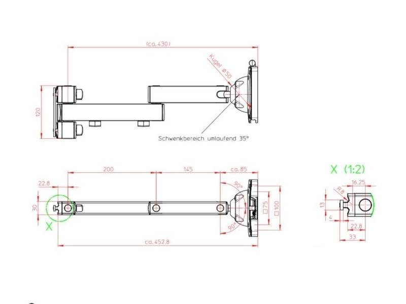 Novus TSS Faltarm II PM für Monitorhalterung Aluprofil 450 mm (964+0119+010)