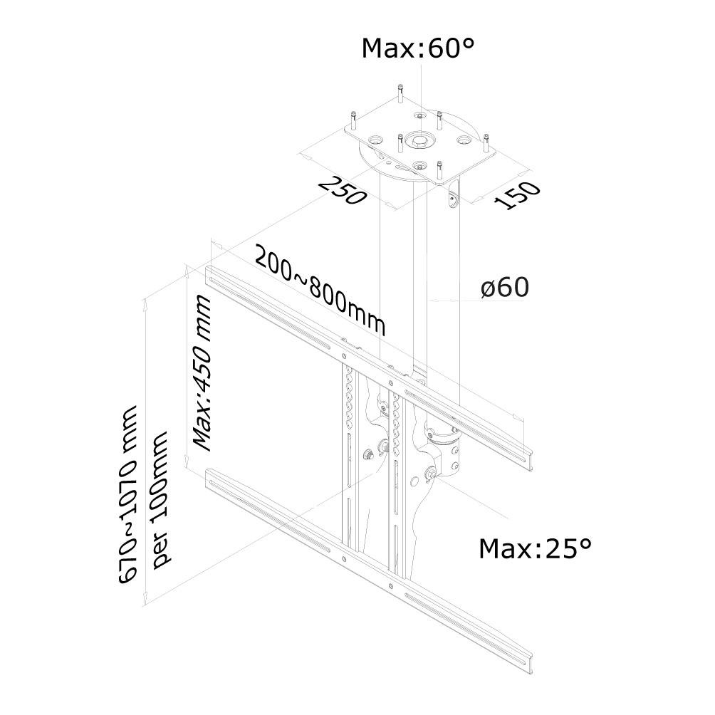 Neomounts PLASMA-C100BLACK TV-Deckenhalterung 94,0cm (37") - 190,5cm (75") Neigbar, Schwenkbar, Höhenverstellbar