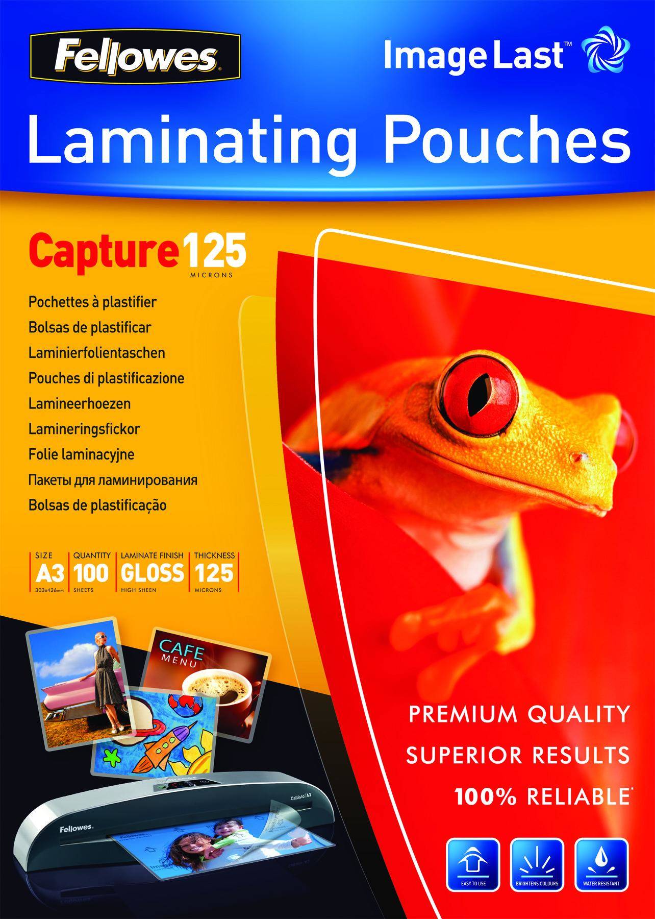Fellowes Laminating Pouches Capture 125 micron - 125 Mikron - 100er-Pack - glänzend - durchsichtig - A3 (297 x 420 mm)