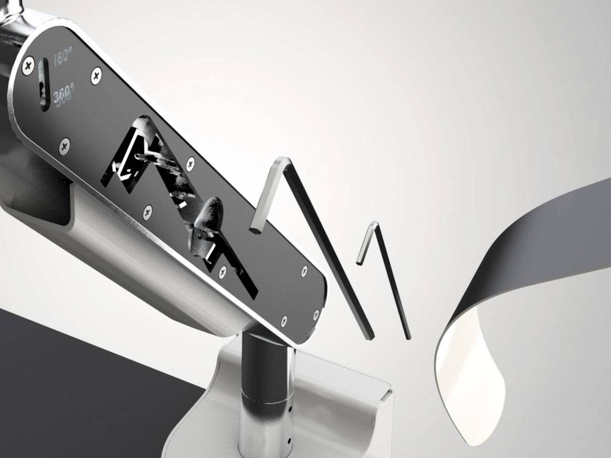 Bachmann ZG1 Monitorhalterung chrom + Desk 2 Alu BLACK Anschlussfeld