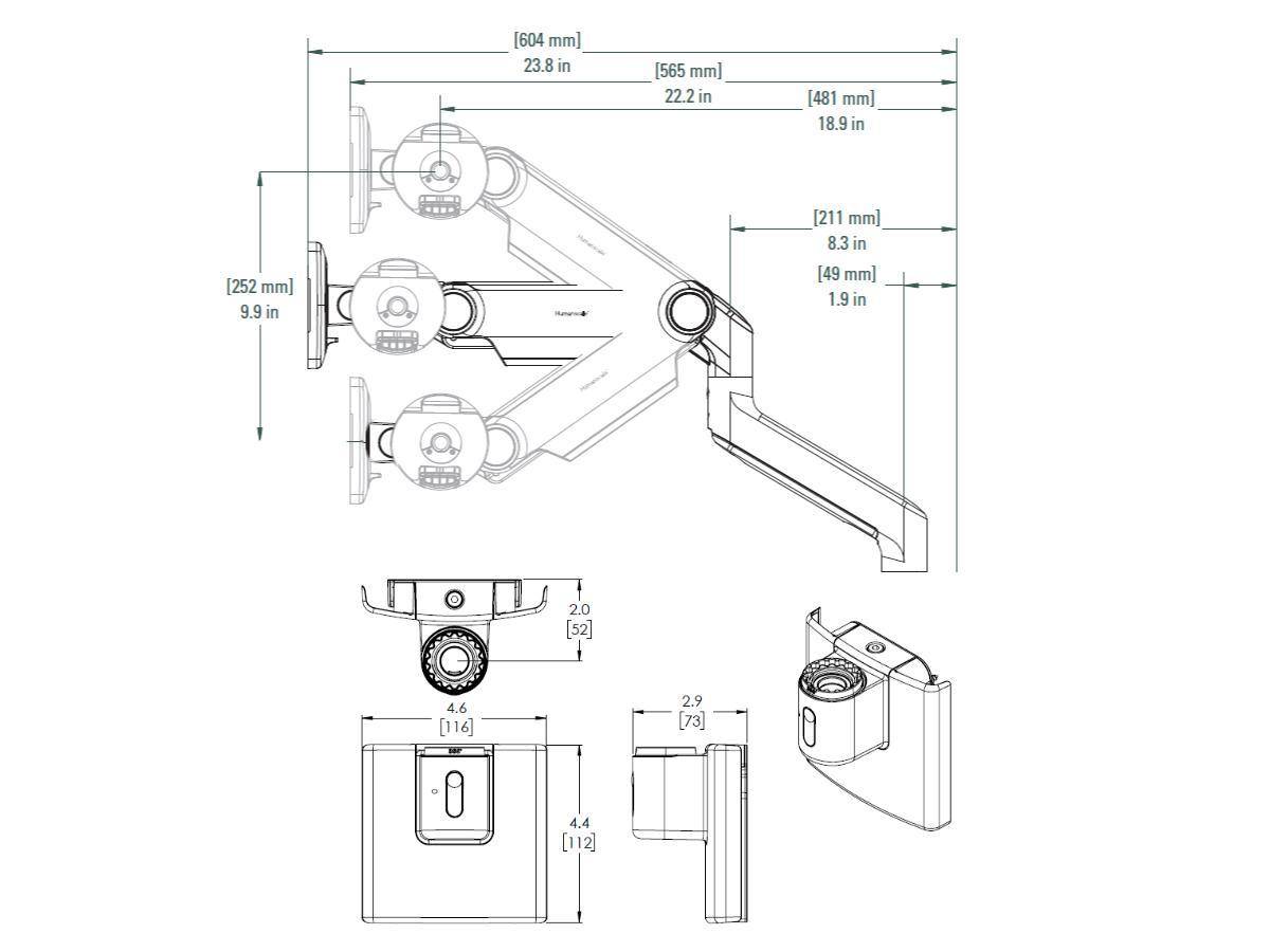 Humanscale M8.1 Monitor Wandhalterung schräg silber (M81HMSBTB)