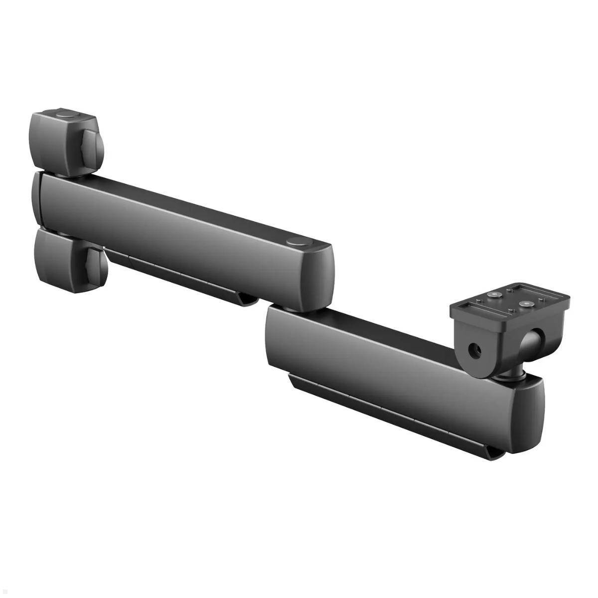 Eine Nahaufnahme einer schwarzen, horizontalen Türpanikstange mit zwei vertikalen Griffen an jedem Ende, die für Notausgangstüren verwendet wird.