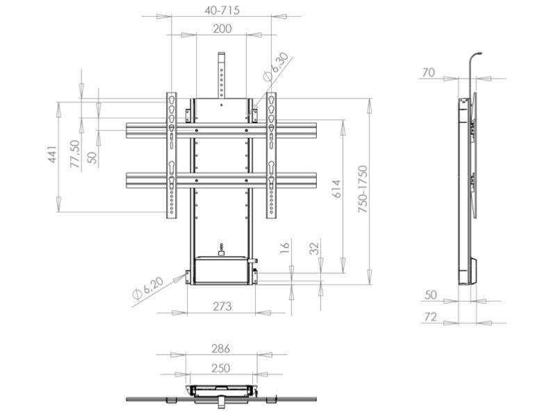 VENSET TS1000A Einbau TV Deckenlift elektrisch, 1000mm Hub