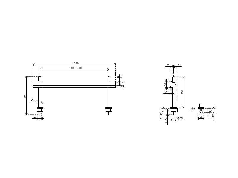 Dataflex Viewlite Schienensystem/Slatwall für den Tisch 1600mm (58.704)