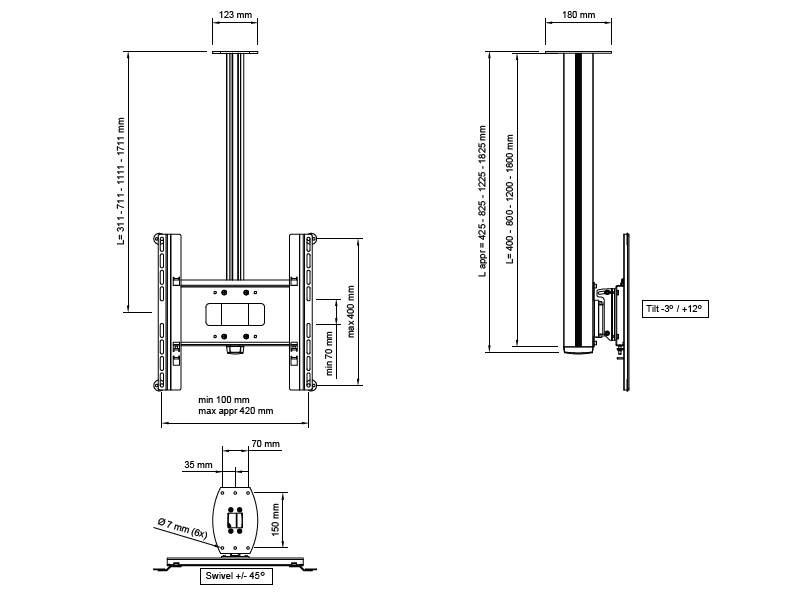 SMS Flatscreen CM ST Monitor Deckenhalterung 1800mm (FS061024-P0)