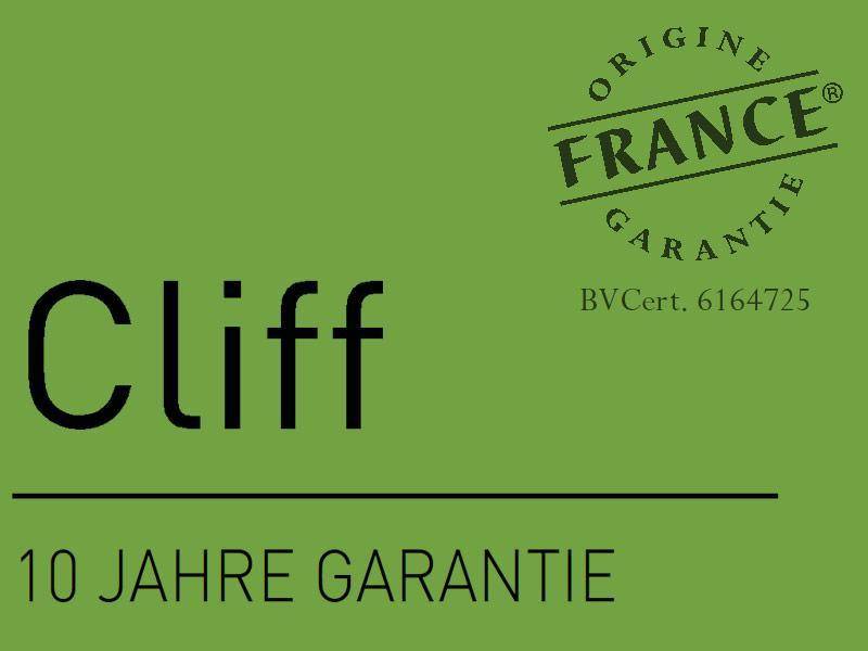 Klippe', grüner Hintergrund, Stempel liest 'ORIGINAL FRANCO GARANTIE BVCert. 6164', 'FÜNF JAHRE GARANTIE' darunter geschrieben.