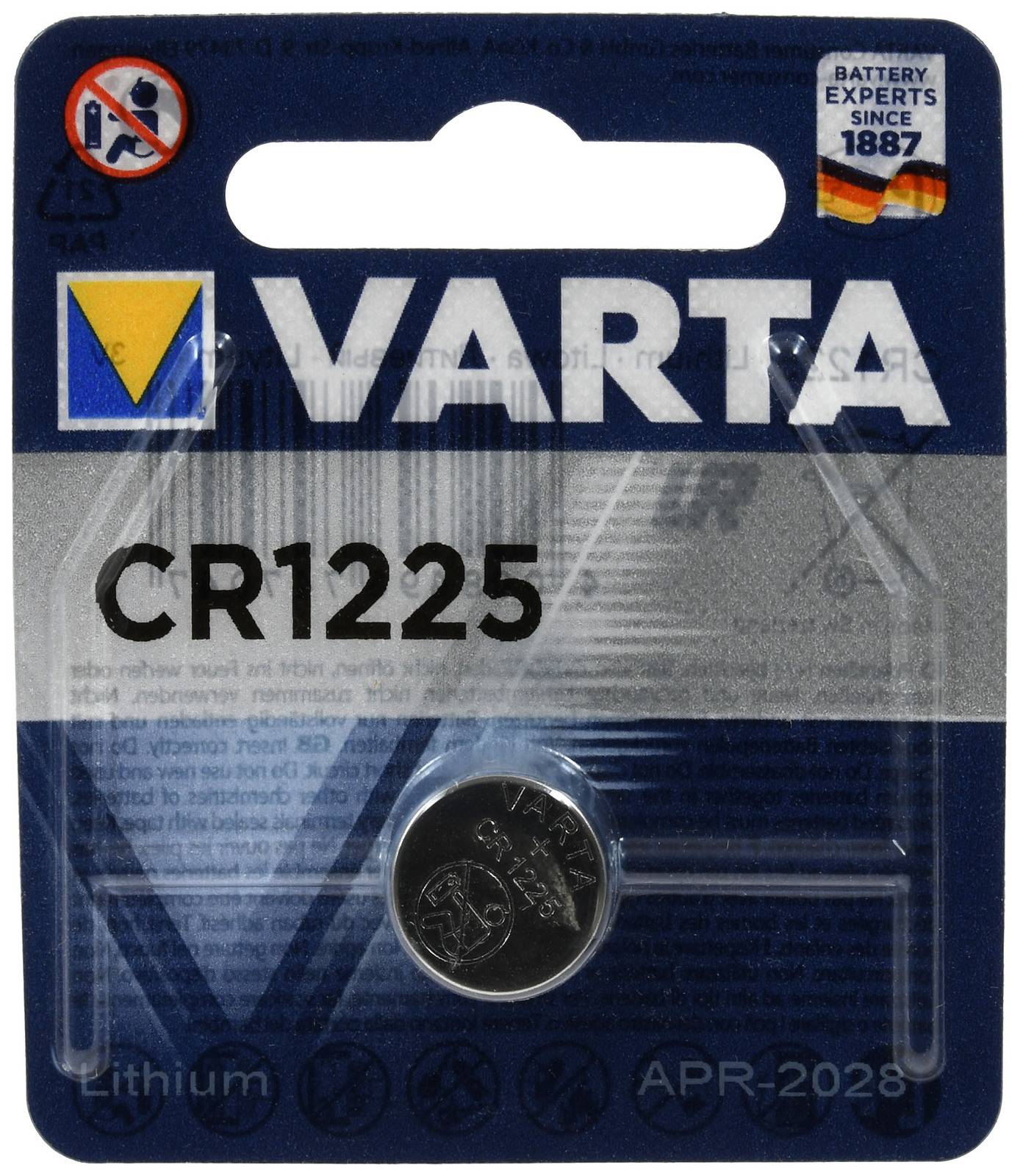 Lithium Knopfzelle, Batterie Varta CR1225 1er Blister, 3,0V, Lithium
