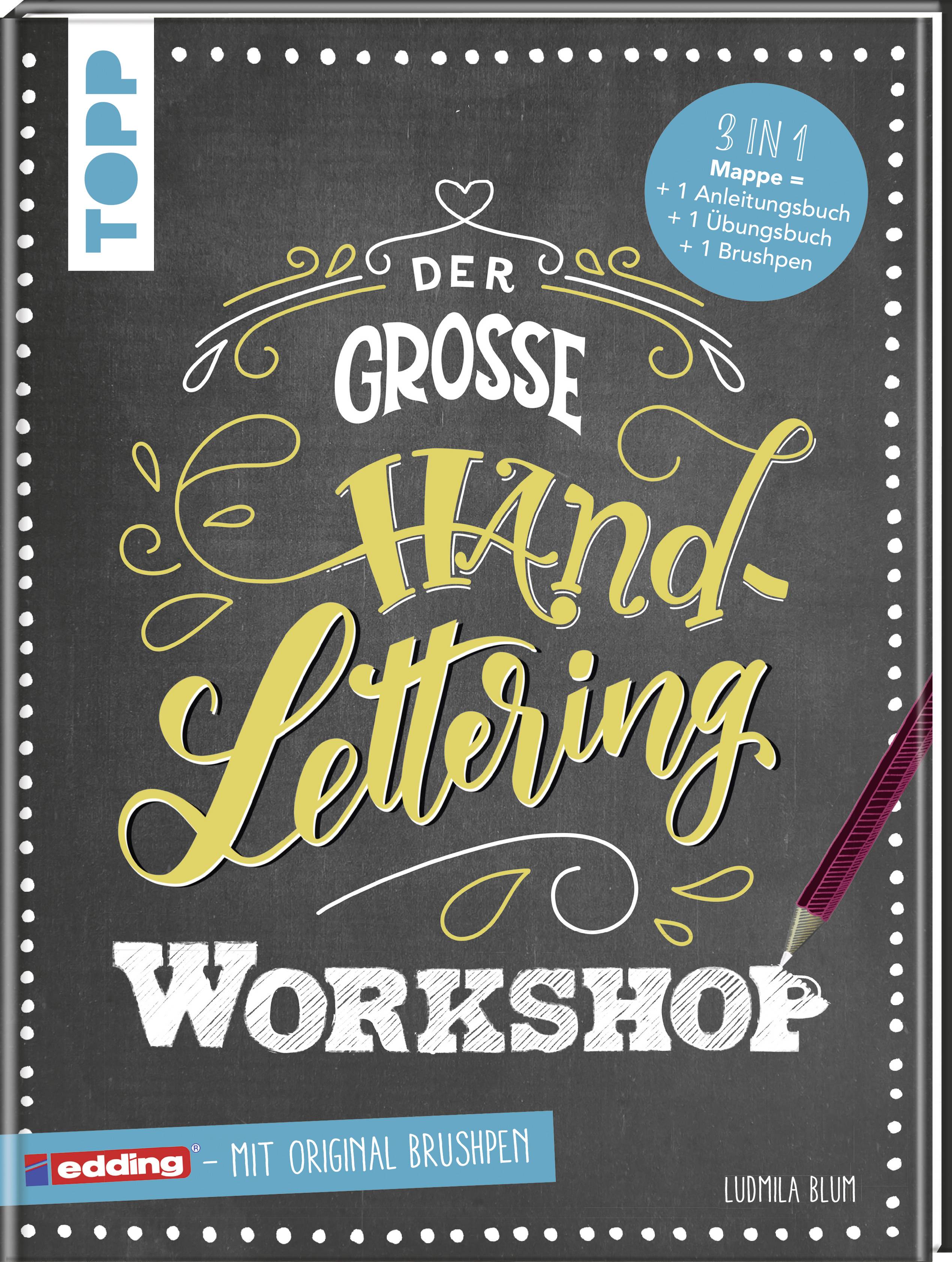 Der große Handlettering Workshop 3 in 1 Mappe = 1 Anleitungsbuch + 1 Übungsbuch + 1 original Brushpen von edding
