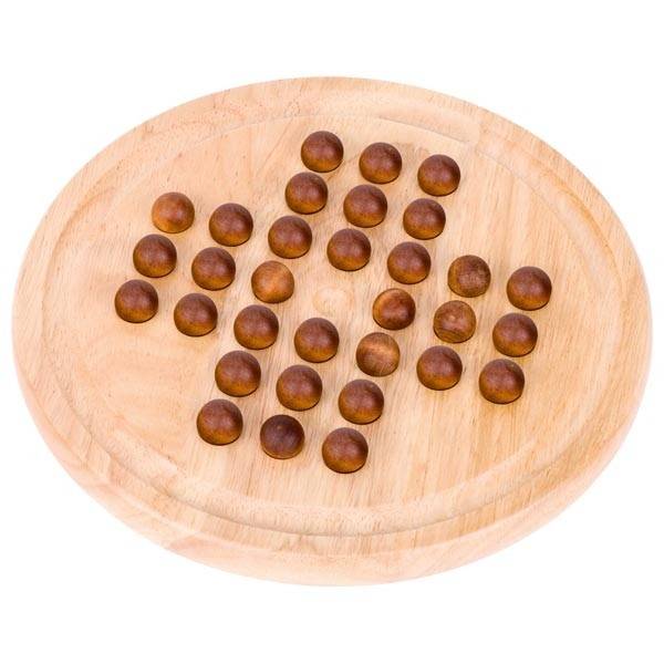 Goki HS052 - Solitaire, groß mit 32 Holzkugeln, Brettspiel, Logikspiel, Konzentrationsspiel Ø 23 cm, Holz, 33 Kugeln, per Stück