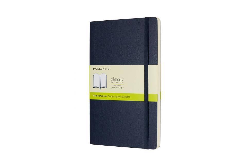 Moleskine Notizbuch Large/A5, Blanko, Soft Cover, Saphir Notizbuch blanko, weicher Einband, Mit Textil-Innnentasche, Lesezeichen und