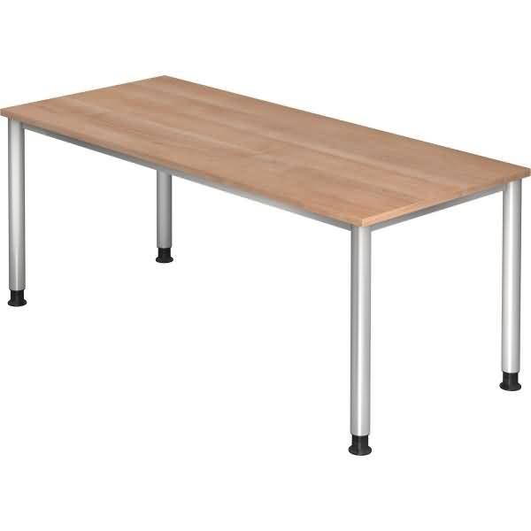 Schreibtisch 4-Fuß-rund 180x80cm Nussbaum/Silber