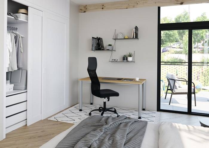 Schreibtisch H685-810xB1200xT670mm Asteiche ger.Form 4-Fuß HAMMERBACHER