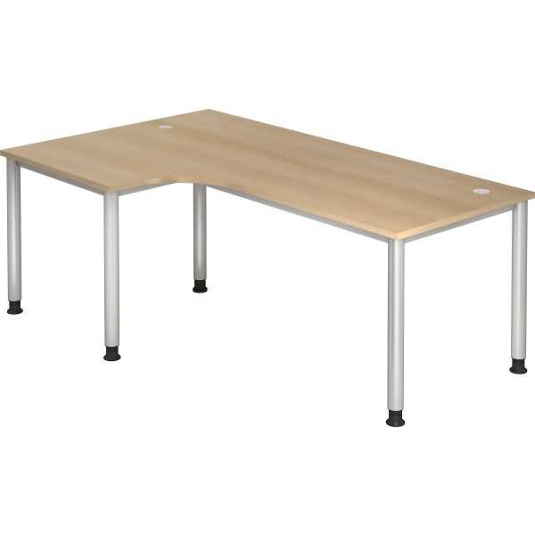 Schreibtisch 4-Fuß-rund 200x120cm 90 Grad Eiche/Silber