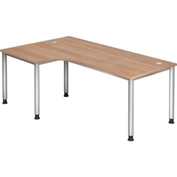 Schreibtisch 4-Fuß-rund 200x120cm 90 Grad Nussbaum/Silber
