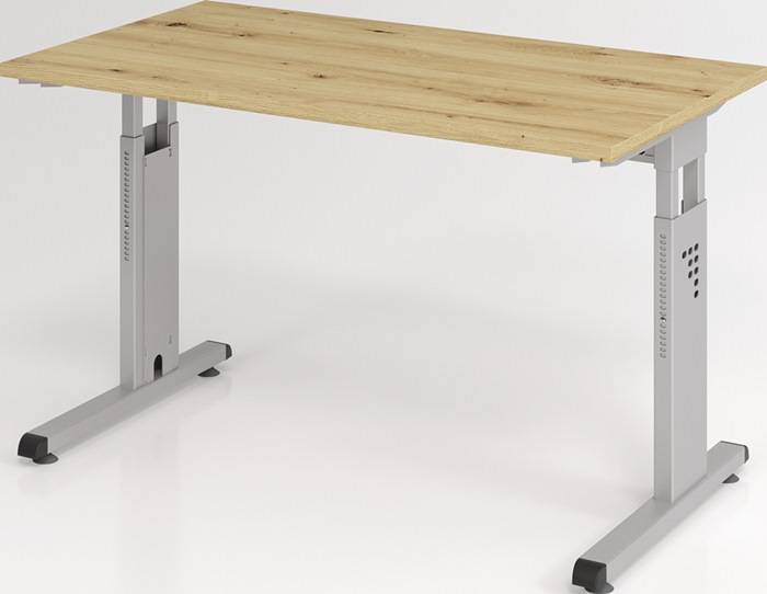 Schreibtisch H650-850xB1200xT670mm Asteiche ger.Form C-Fuß HAMMERBACHER