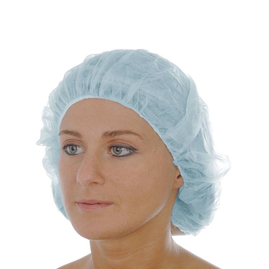 Baretthaube D96234 Vlieshauben Einmalhaube, Bouffant Cap SPP Gummiband Hell-Blau XL 100 Stück