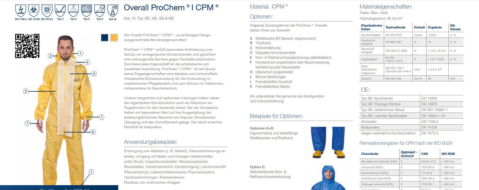ProChem I CPM E Overall Chemikalienschutzanzug Kat. III, Typ 3B, 4B, 5B & 6B blau XL