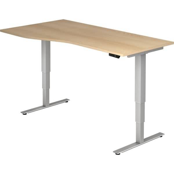 Sitz-Steh-Schreibtisch elektrisch 180x100/80 -128,5cm Eiche/Silber