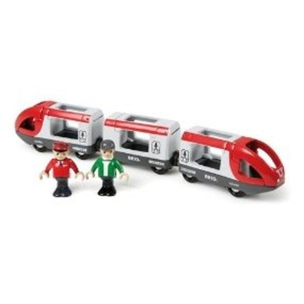 BRIO 33505 - Reisezug Travel Train, Holzspielzeug-Set, Inhalt: Dreiteiliger Personenzug inklusive Lokführer und Reisegast. Schiebelok, BRIO World