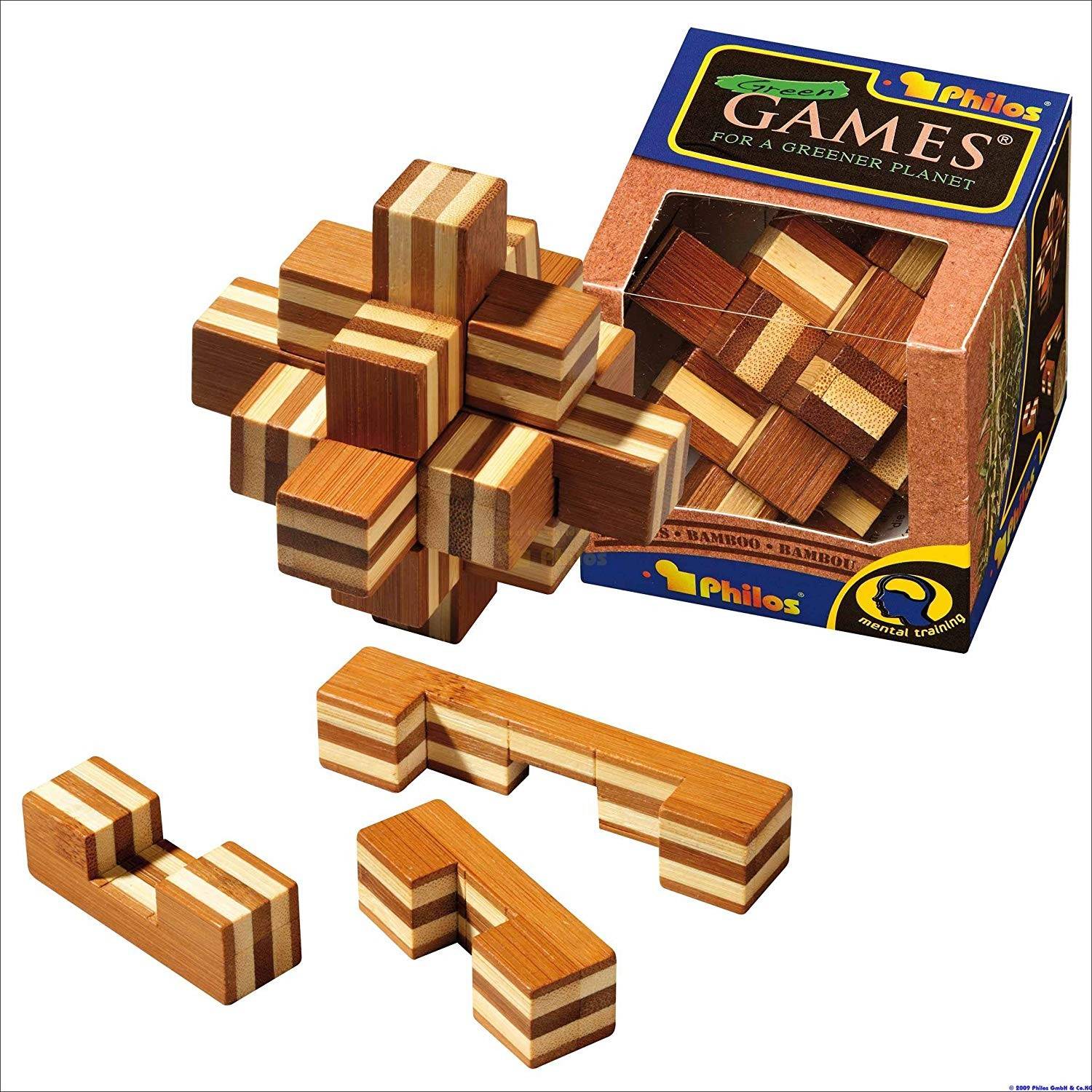 Philos 6054 - Sternpuzzle Bambus, 9 Puzzle Teile, Knobelspiel