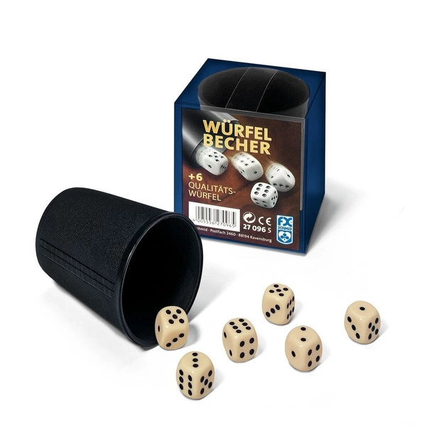 Ravensburger 27096 - Würfelbecher mit 6 Würfel Würfelbecher aus Kunststoff mit 6 Qualitätswürfeln in Klarsichtbox Ravensburger 27096 - Würfelbecher mit 6 Würfel Würfelbecher aus Kunststoff mit 6 Qualitätswürfeln in Klarsichtbox