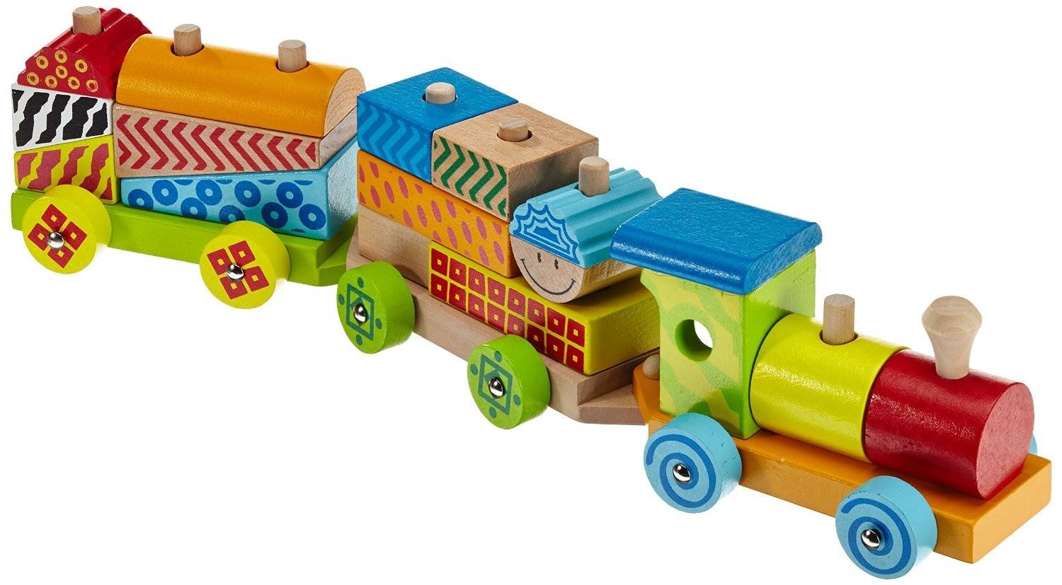 Eichhorn 100002223 - Color Holzzug, 18-teilig, Zug mit 15 Bausteinen, aus Holz Holzzug aus farbigem Birkenholz mit 15 Bausteinen, 18-tlg, Länge: 41 c